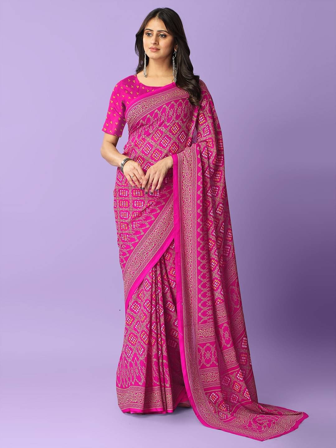 Vibhagyaa Georgette Printed Saree With Unstitched Blouse Piece ( Pink ) Vibhagyaa Georgette Printed Saree With Unstitched Blouse Piece ( Pink )