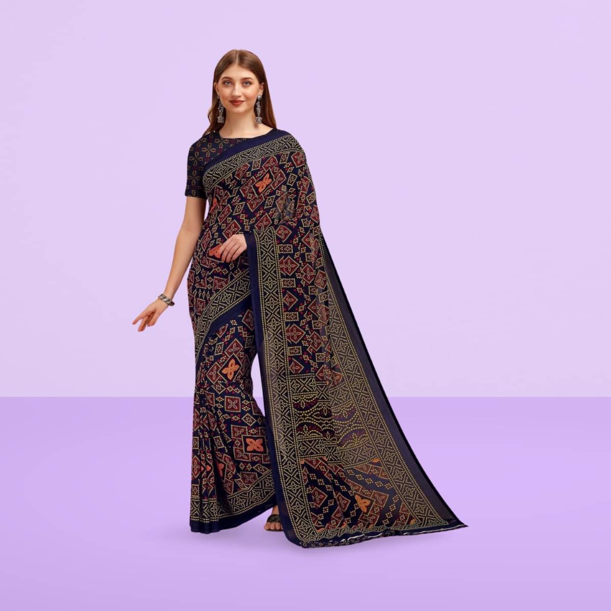 Vibhagyaa Georgette Printed Saree With Unstitched Blouse Piece ( Blue ) Vibhagyaa Georgette Printed Saree With Unstitched Blouse Piece ( Blue )