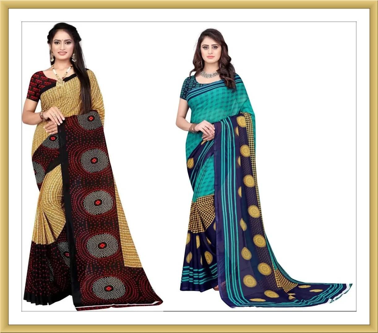     			Vibhagyaa Georgette Printed Saree With Unstitched Blouse Piece ( Multicolor )