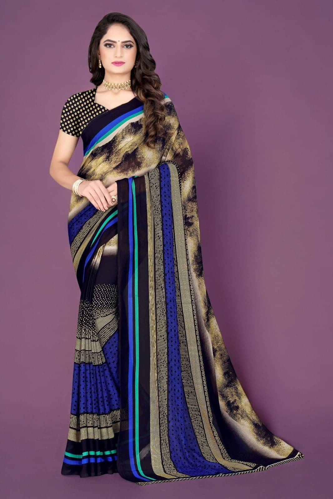     			Vibhagyaa Georgette Printed Saree With Unstitched Blouse Piece ( Multicolor )