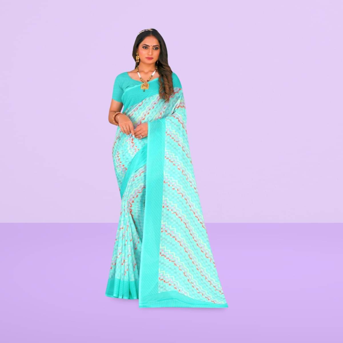Vibhagyaa Georgette Printed Saree With Unstitched Blouse Piece ( Light Blue ) Vibhagyaa Georgette Printed Saree With Unstitched Blouse Piece ( Light Blue )