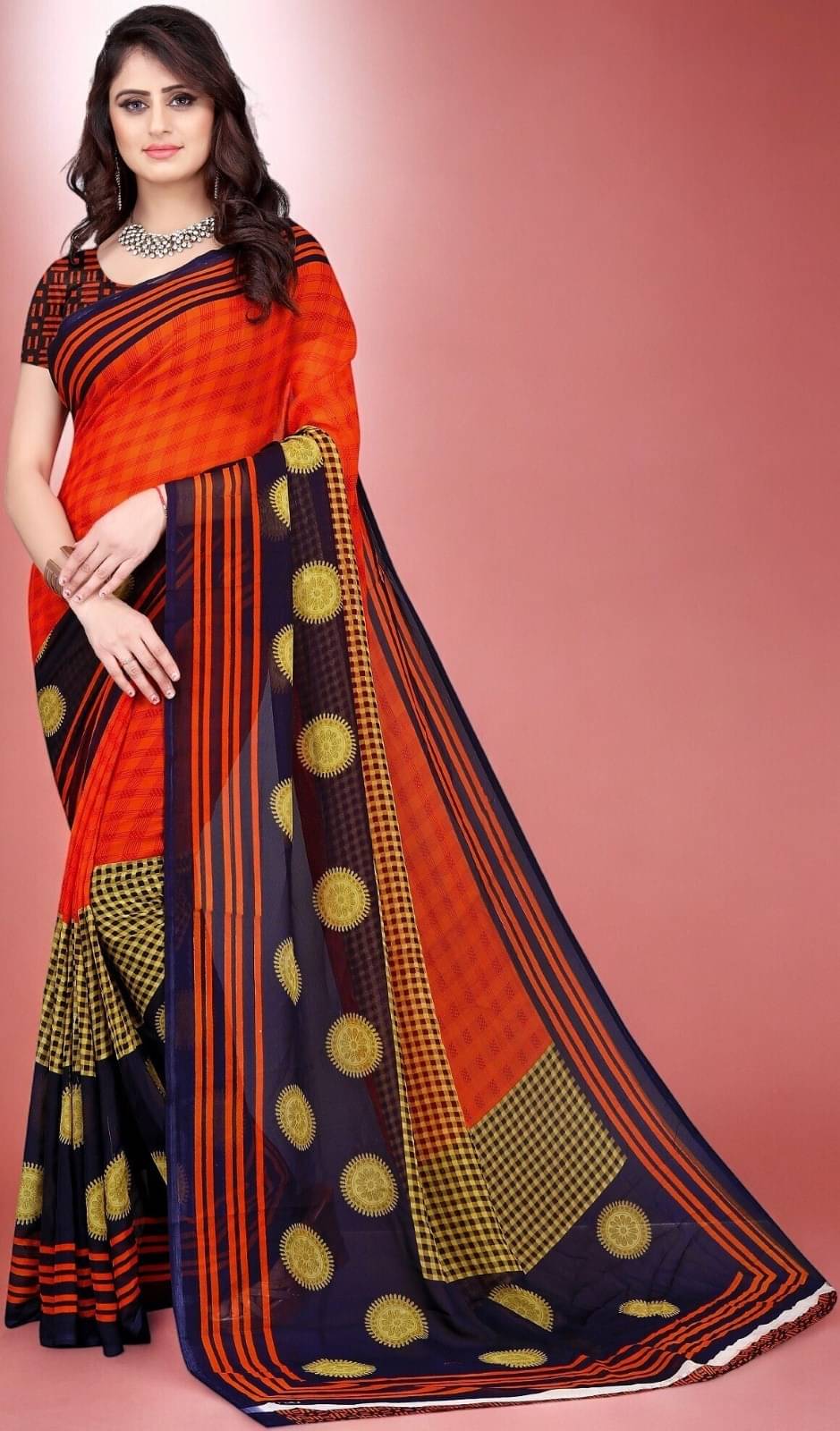    			Vibhagyaa Georgette Printed Saree With Unstitched Blouse Piece ( Multicolor )