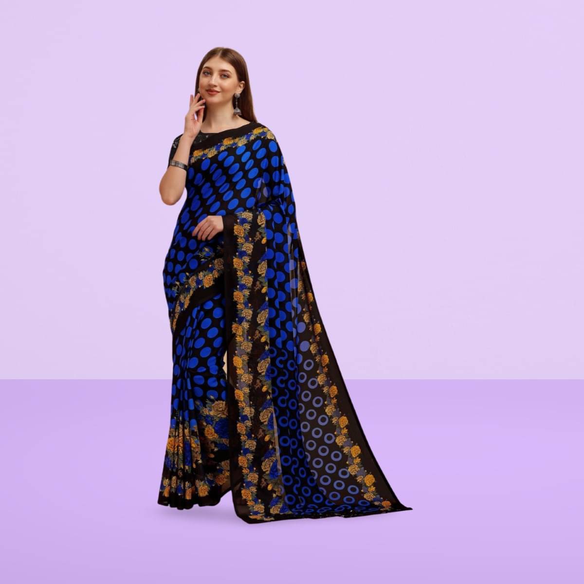     			Vibhagyaa Georgette Printed Saree With Unstitched Blouse Piece ( Blue )