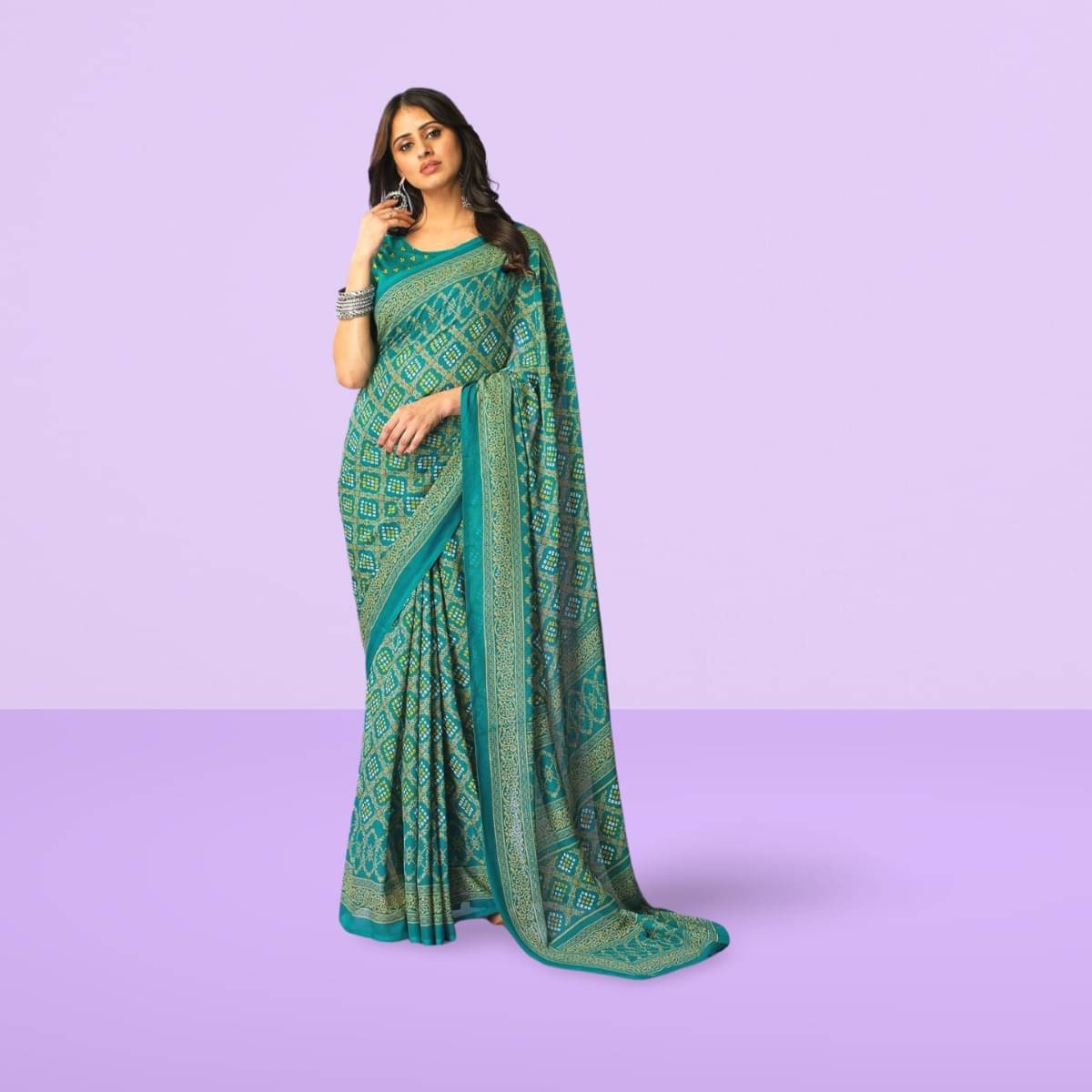 Vibhagyaa Georgette Printed Saree With Unstitched Blouse Piece ( Green ) Vibhagyaa Georgette Printed Saree With Unstitched Blouse Piece ( Green )