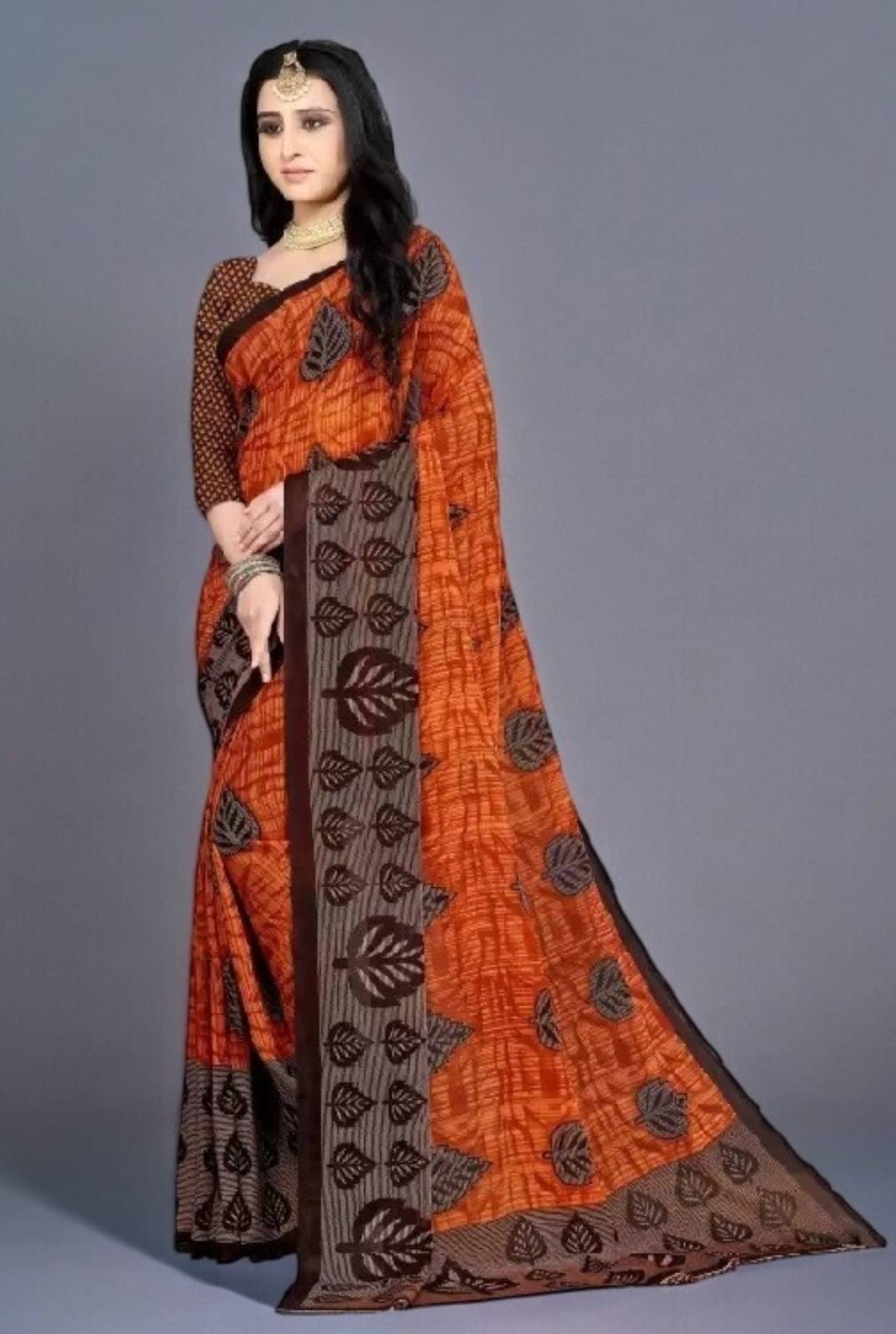     			Vibhagyaa Georgette Printed Saree With Unstitched Blouse Piece ( Orange )