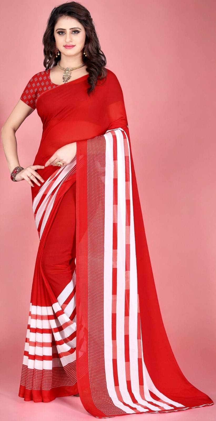     			Vibhagyaa Georgette Printed Saree With Unstitched Blouse Piece ( Red )