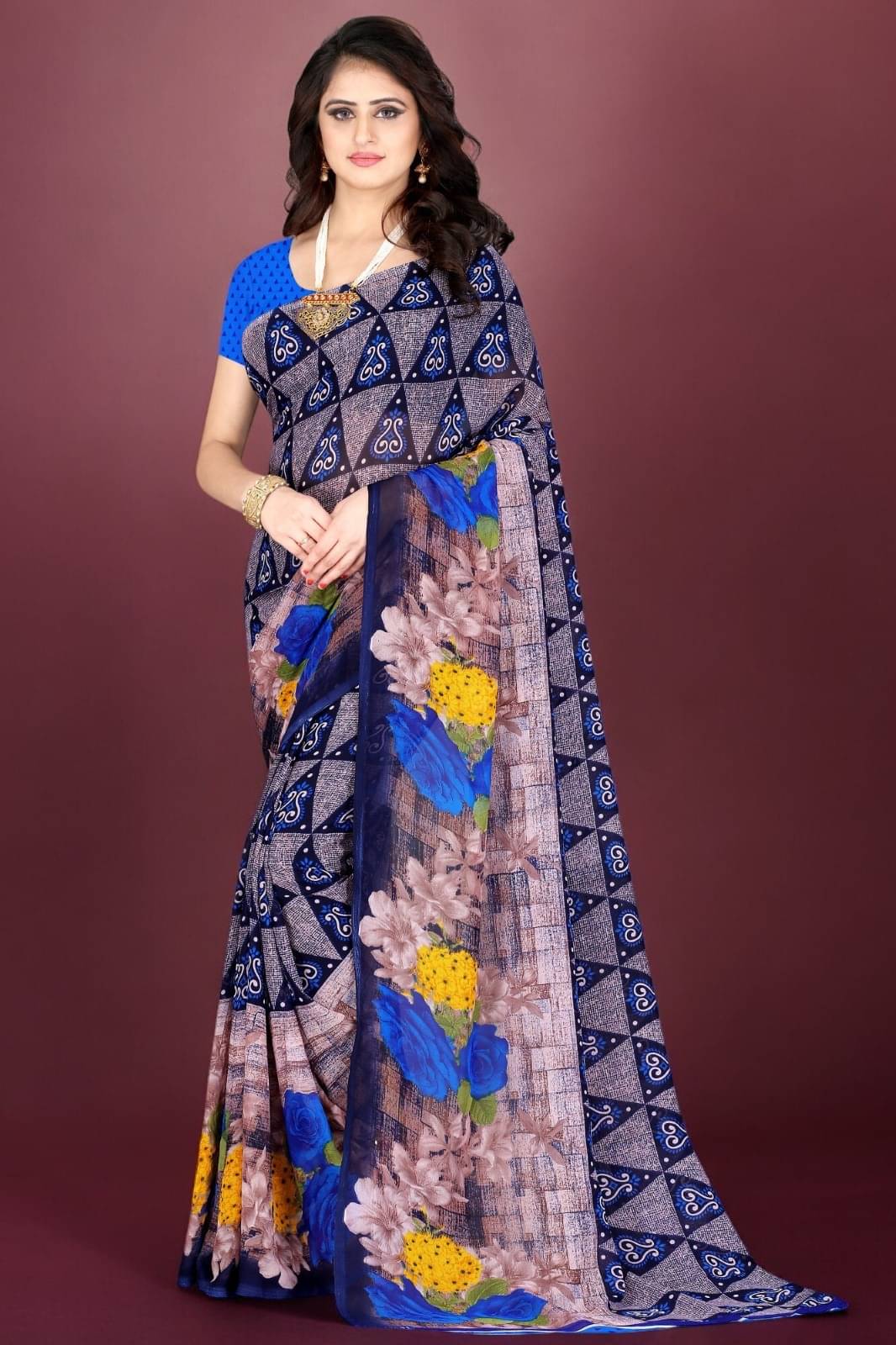     			Vibhagyaa Georgette Printed Saree With Unstitched Blouse Piece ( Multicolor )