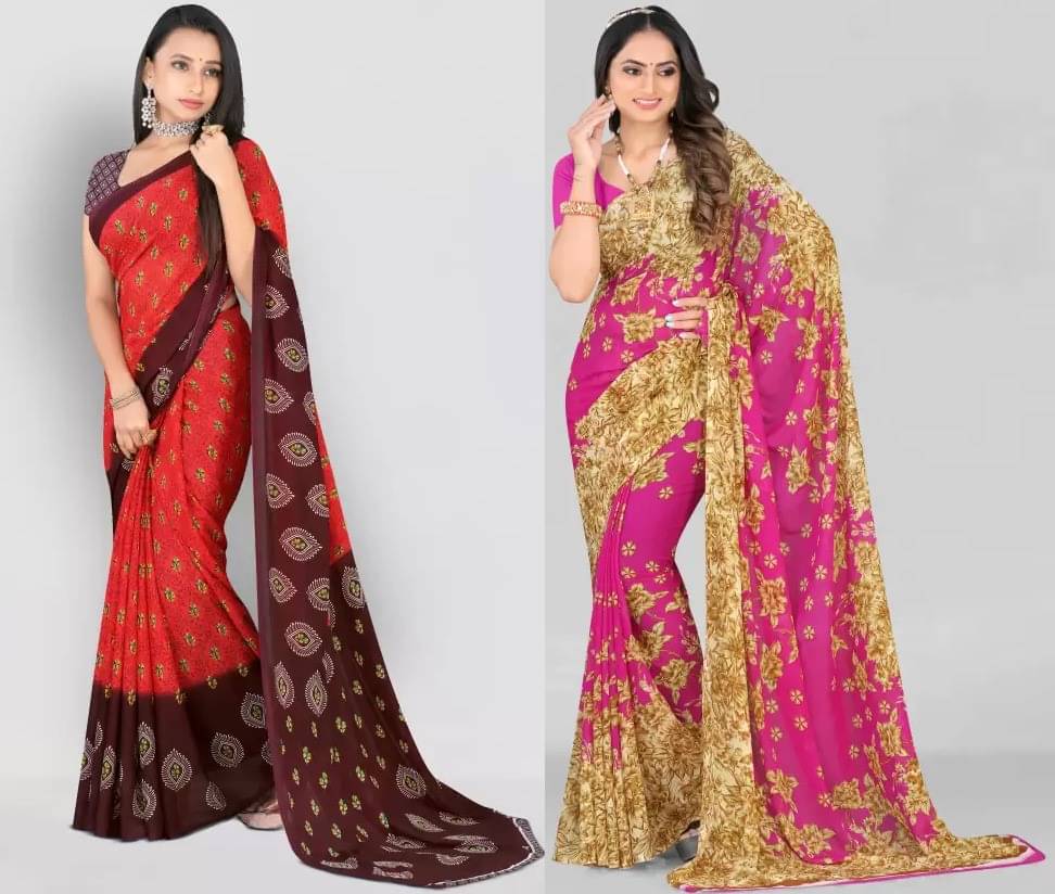 Vibhagyaa Georgette Printed Saree With Unstitched Blouse Piece ( Multicolor )     			Vibhagyaa Georgette Printed Saree With Unstitched Blouse Piece ( Multicolor )