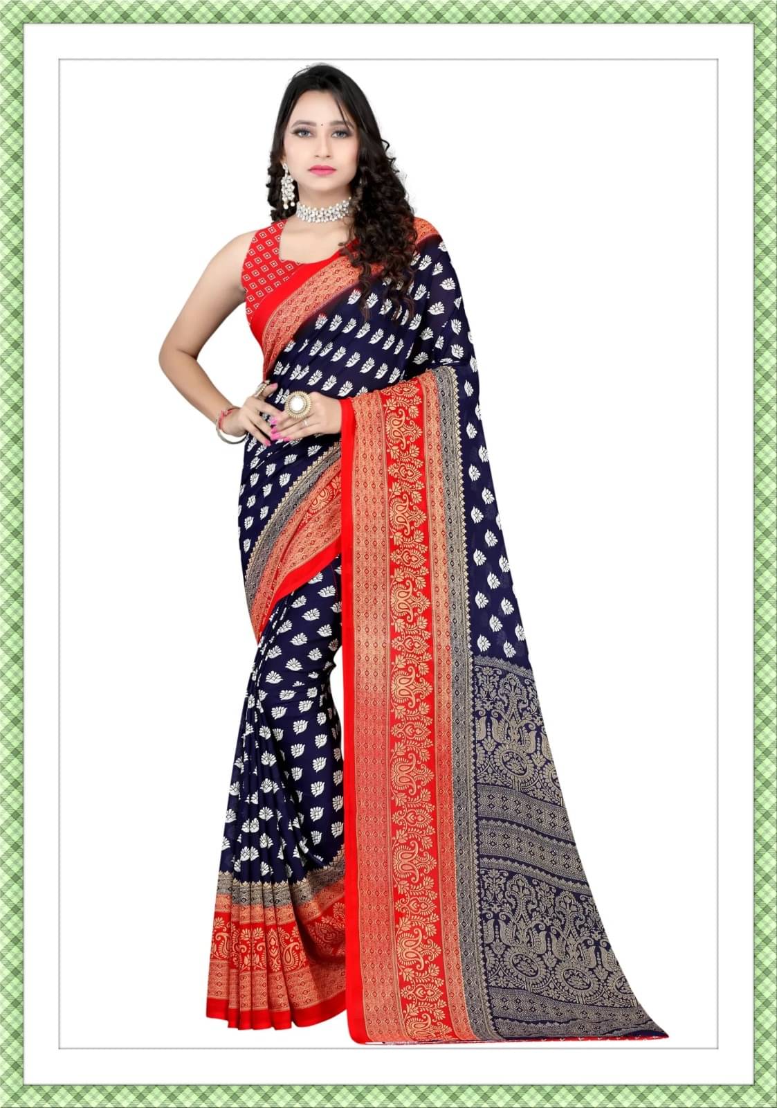 Vibhagyaa Georgette Printed Saree With Unstitched Blouse Piece ( Blue ) Vibhagyaa Georgette Printed Saree With Unstitched Blouse Piece ( Blue )