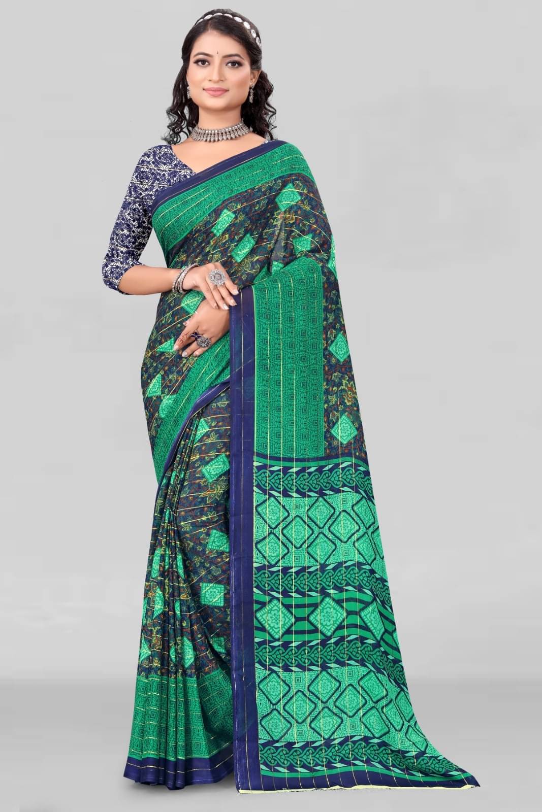     			Vibhagyaa Georgette Printed Saree With Unstitched Blouse Piece ( Multicolor )