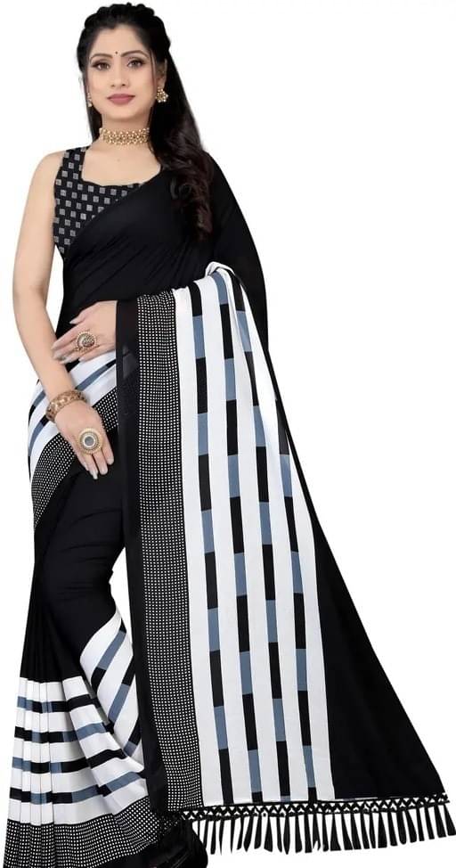 Vibhagyaa Georgette Printed Saree With Unstitched Blouse Piece ( Black ) Vibhagyaa Georgette Printed Saree With Unstitched Blouse Piece ( Black )