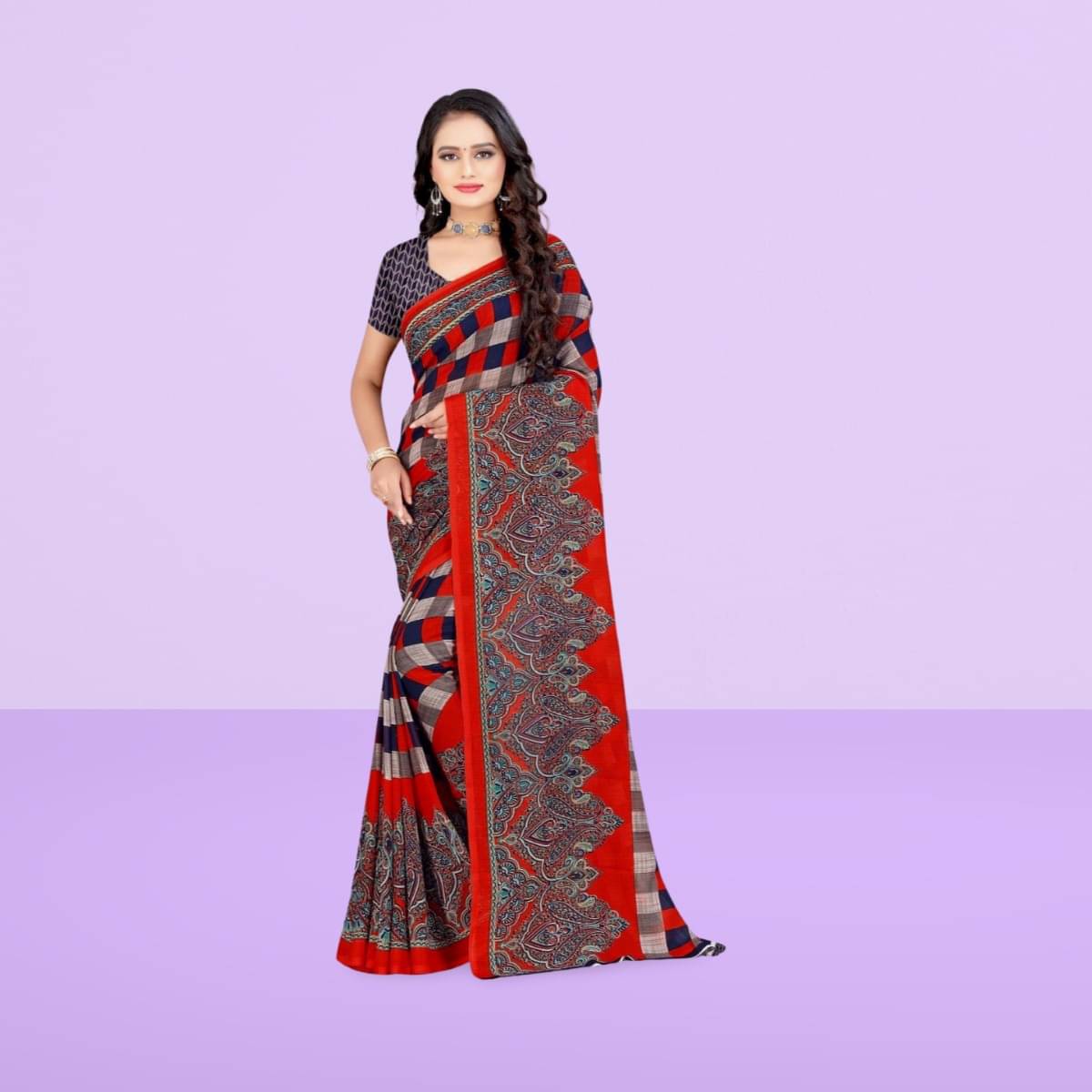     			Vibhagyaa Georgette Printed Saree With Unstitched Blouse Piece ( Multicolor )