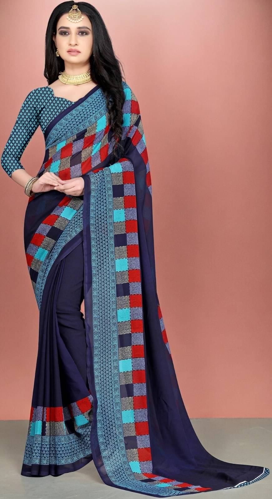     			Vibhagyaa Georgette Printed Saree With Unstitched Blouse Piece ( Blue )