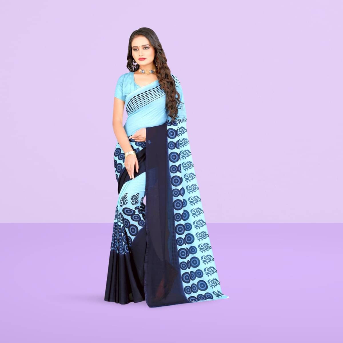 Vibhagyaa Georgette Printed Saree With Unstitched Blouse Piece ( Light Blue ) Vibhagyaa Georgette Printed Saree With Unstitched Blouse Piece ( Light Blue )