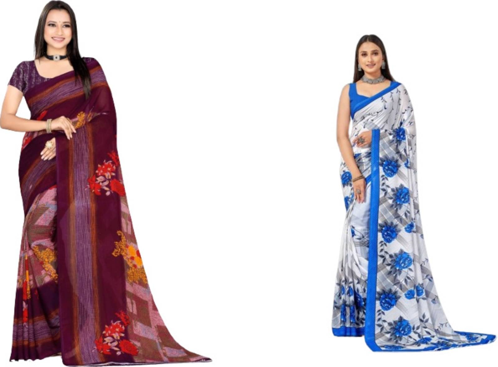 Vibhagyaa Georgette Printed Saree With Unstitched Blouse Piece ( Multicolor ) Vibhagyaa Georgette Printed Saree With Unstitched Blouse Piece ( Multicolor )
