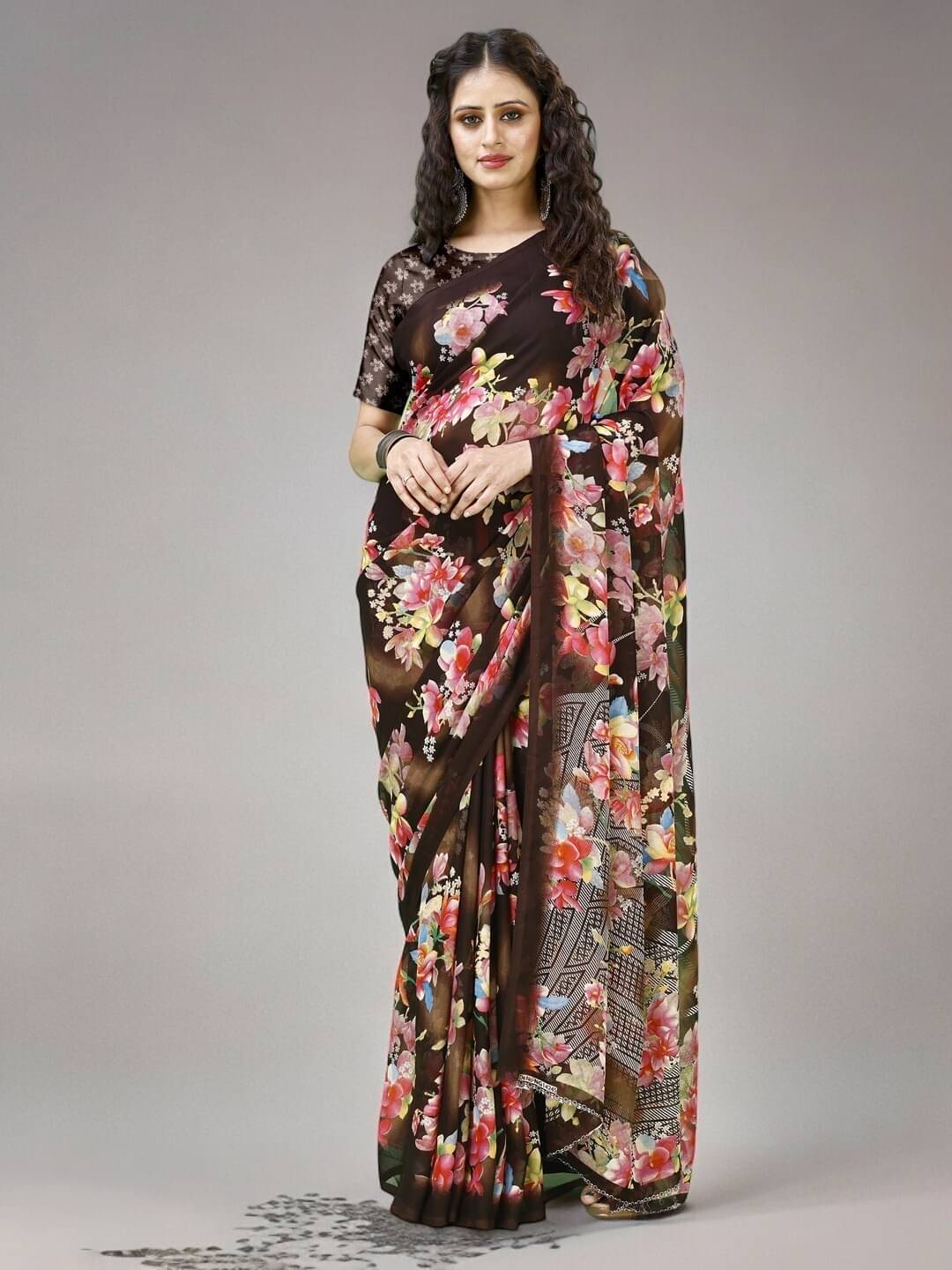 Vibhagyaa Georgette Printed Saree With Unstitched Blouse Piece ( Multicolor ) Vibhagyaa Georgette Printed Saree With Unstitched Blouse Piece ( Multicolor )