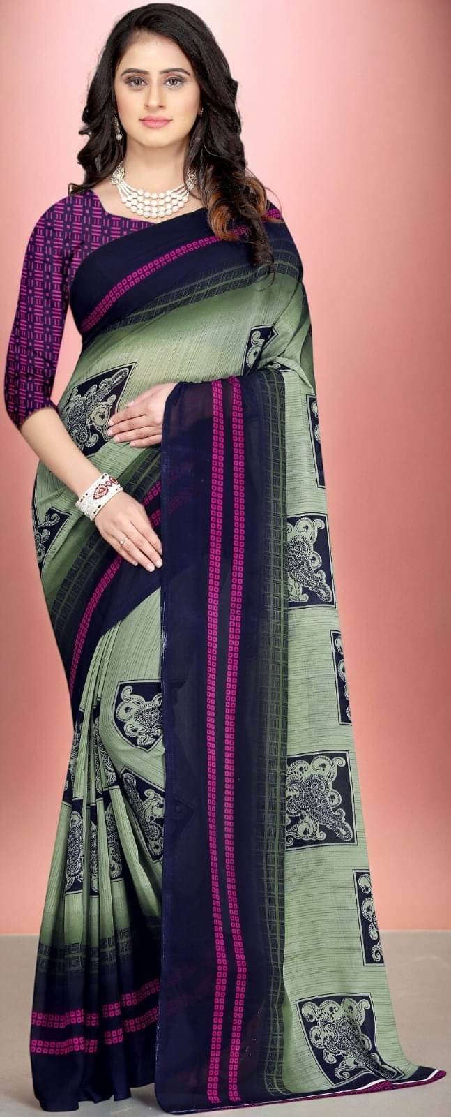    			Vibhagyaa Georgette Printed Saree With Unstitched Blouse Piece ( Light Green )