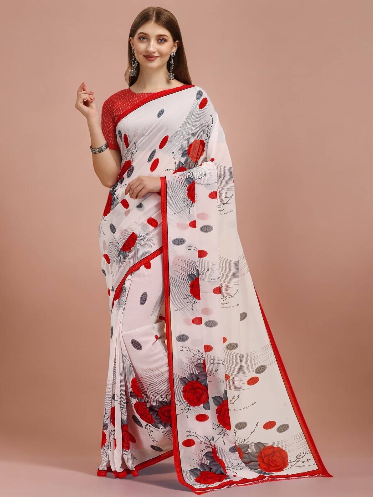 Vibhagyaa Georgette Printed Saree With Unstitched Blouse Piece ( Multicolor ) Vibhagyaa Georgette Printed Saree With Unstitched Blouse Piece ( Multicolor )