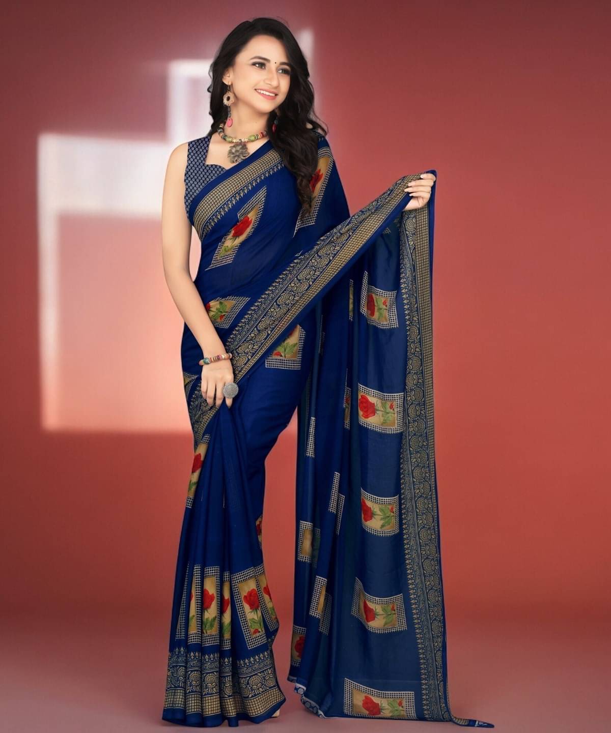 Vibhagyaa Georgette Printed Saree With Unstitched Blouse Piece ( Blue ) Vibhagyaa Georgette Printed Saree With Unstitched Blouse Piece ( Blue )