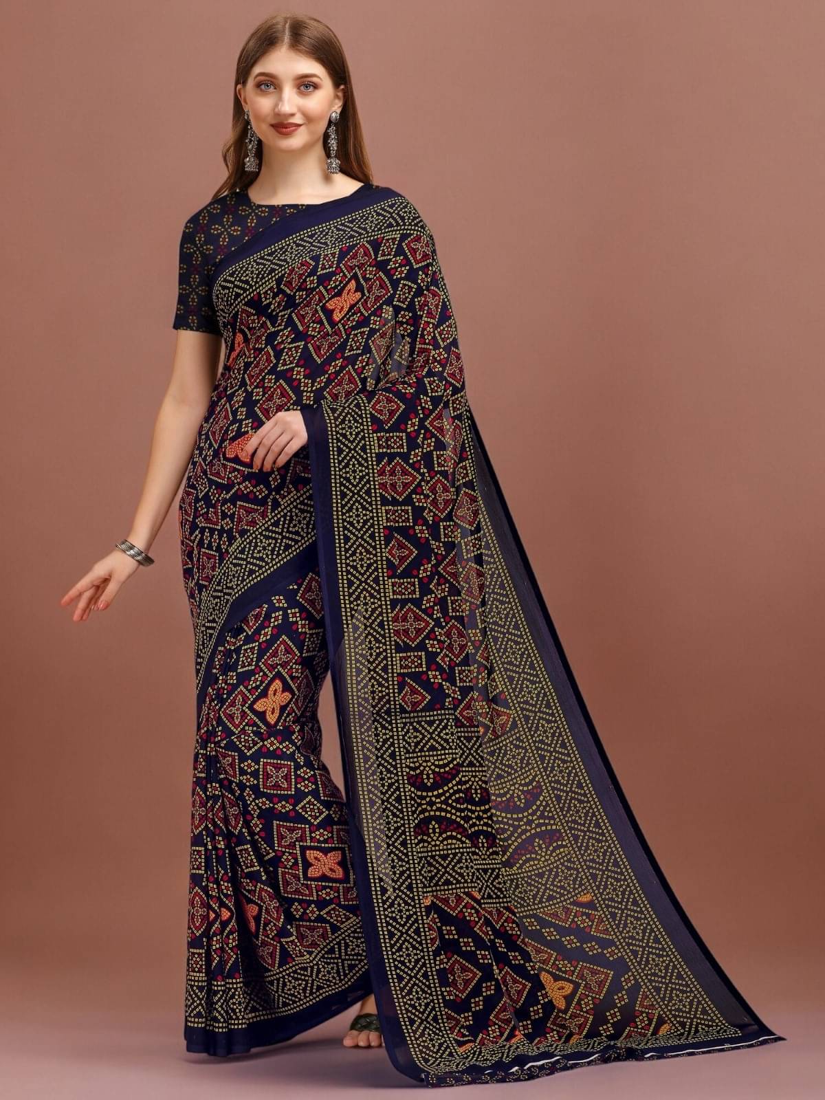     			Vibhagyaa Georgette Printed Saree With Unstitched Blouse Piece ( Blue )