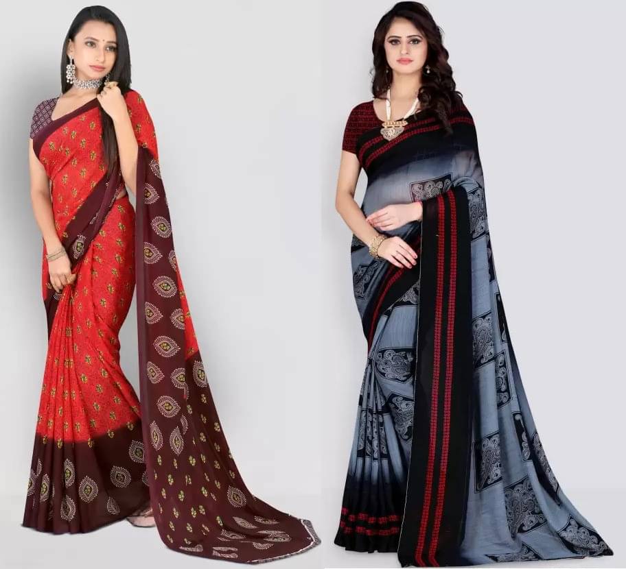 Vibhagyaa Georgette Printed Saree With Unstitched Blouse Piece ( Multicolor ) Vibhagyaa Georgette Printed Saree With Unstitched Blouse Piece ( Multicolor )