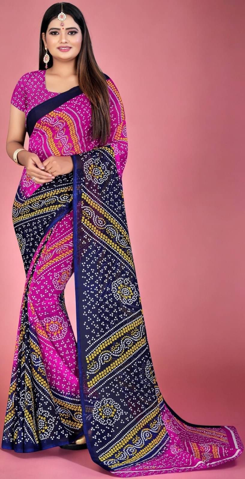     			Vibhagyaa Georgette Printed Saree With Unstitched Blouse Piece ( Multicolor )