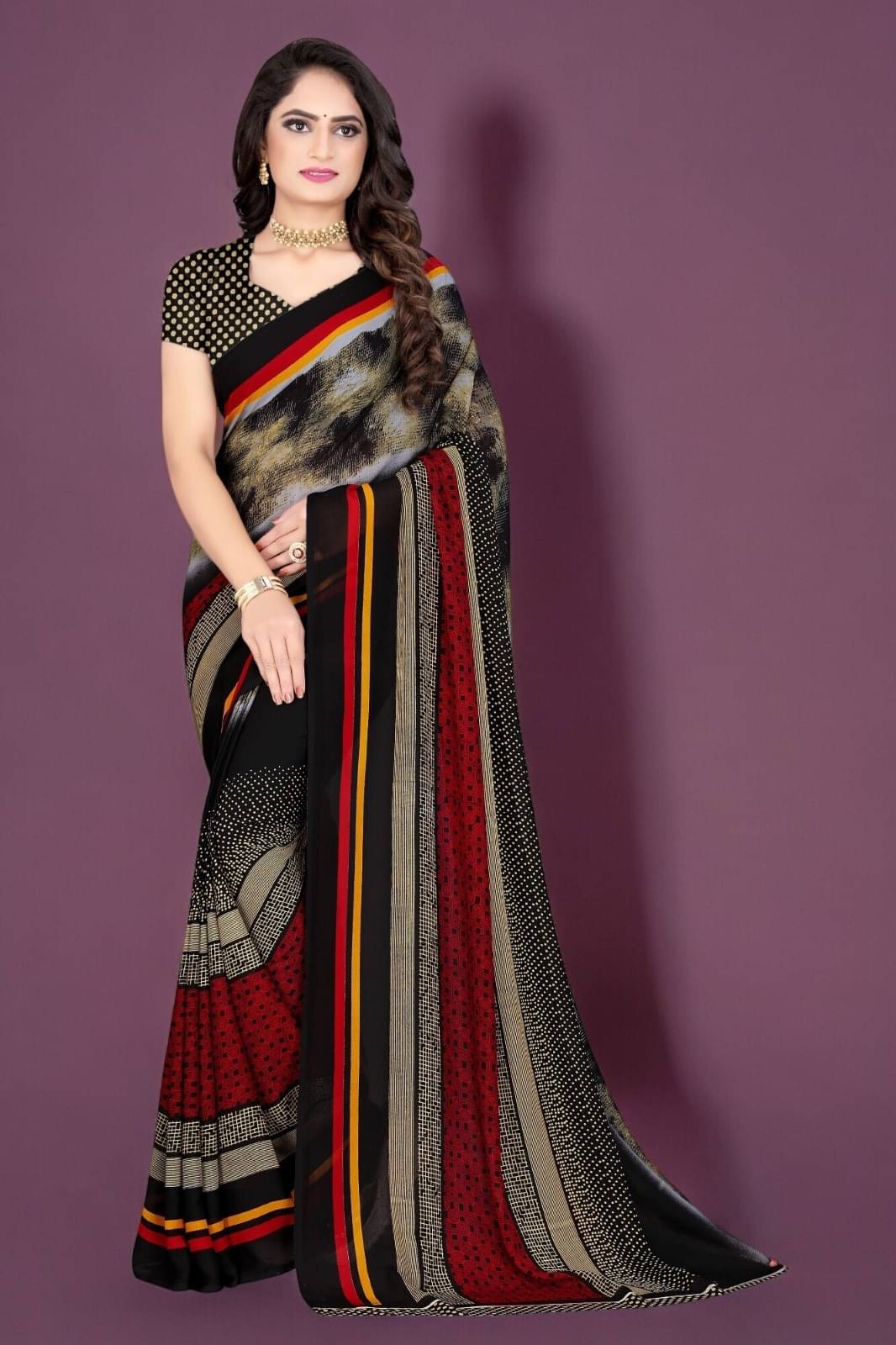     			Vibhagyaa Georgette Printed Saree With Unstitched Blouse Piece ( Multicolor )