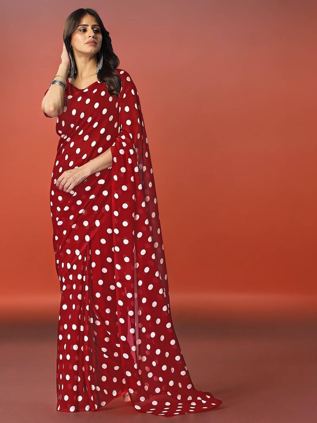     			Vibhagyaa Georgette Printed Saree With Unstitched Blouse Piece ( Red )