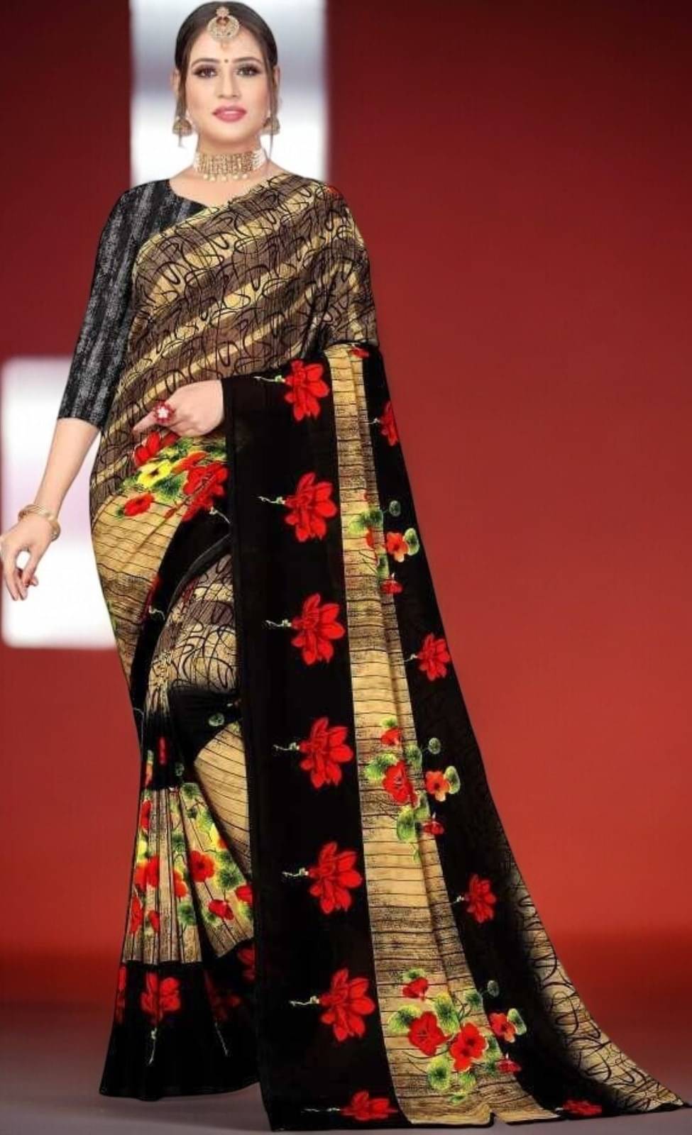Vibhagyaa Georgette Printed Saree With Unstitched Blouse Piece ( Mustard ) Vibhagyaa Georgette Printed Saree With Unstitched Blouse Piece ( Mustard )