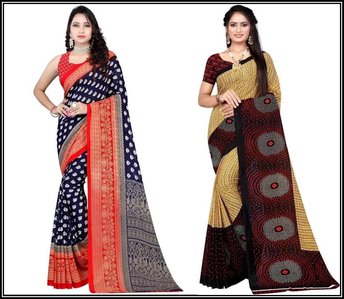     			Vibhagyaa Georgette Printed Saree With Unstitched Blouse Piece ( Multicolor )