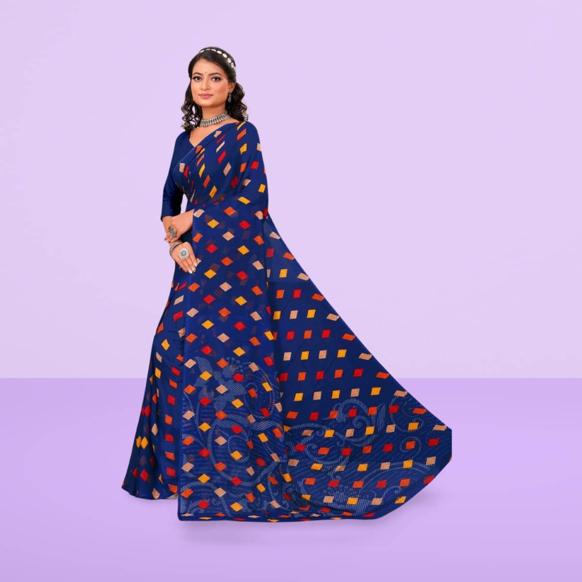     			Vibhagyaa Georgette Printed Saree With Unstitched Blouse Piece ( Blue )