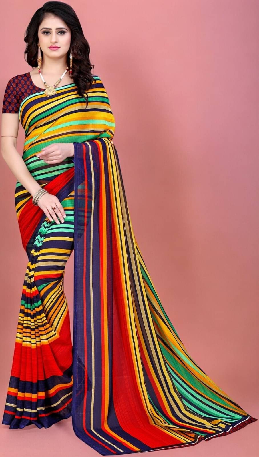     			Vibhagyaa Georgette Printed Saree With Unstitched Blouse Piece ( Multicolor )