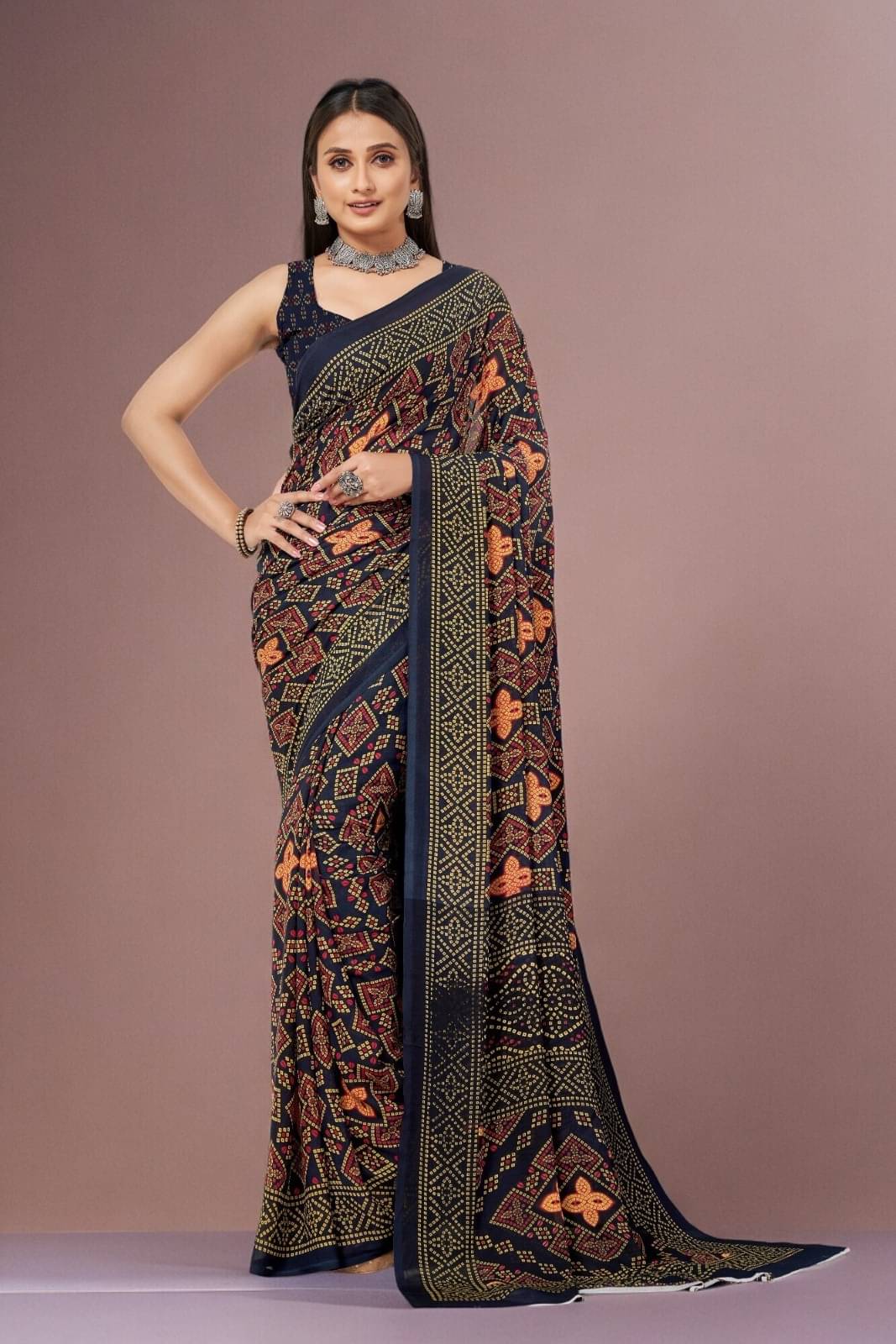 Vibhagyaa Georgette Printed Saree With Unstitched Blouse Piece ( Blue ) Vibhagyaa Georgette Printed Saree With Unstitched Blouse Piece ( Blue )