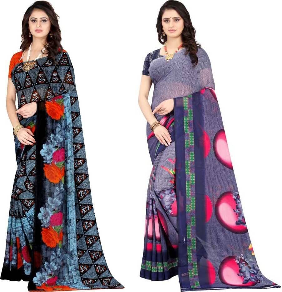     			Vibhagyaa Georgette Printed Saree With Unstitched Blouse Piece ( Multicolor )