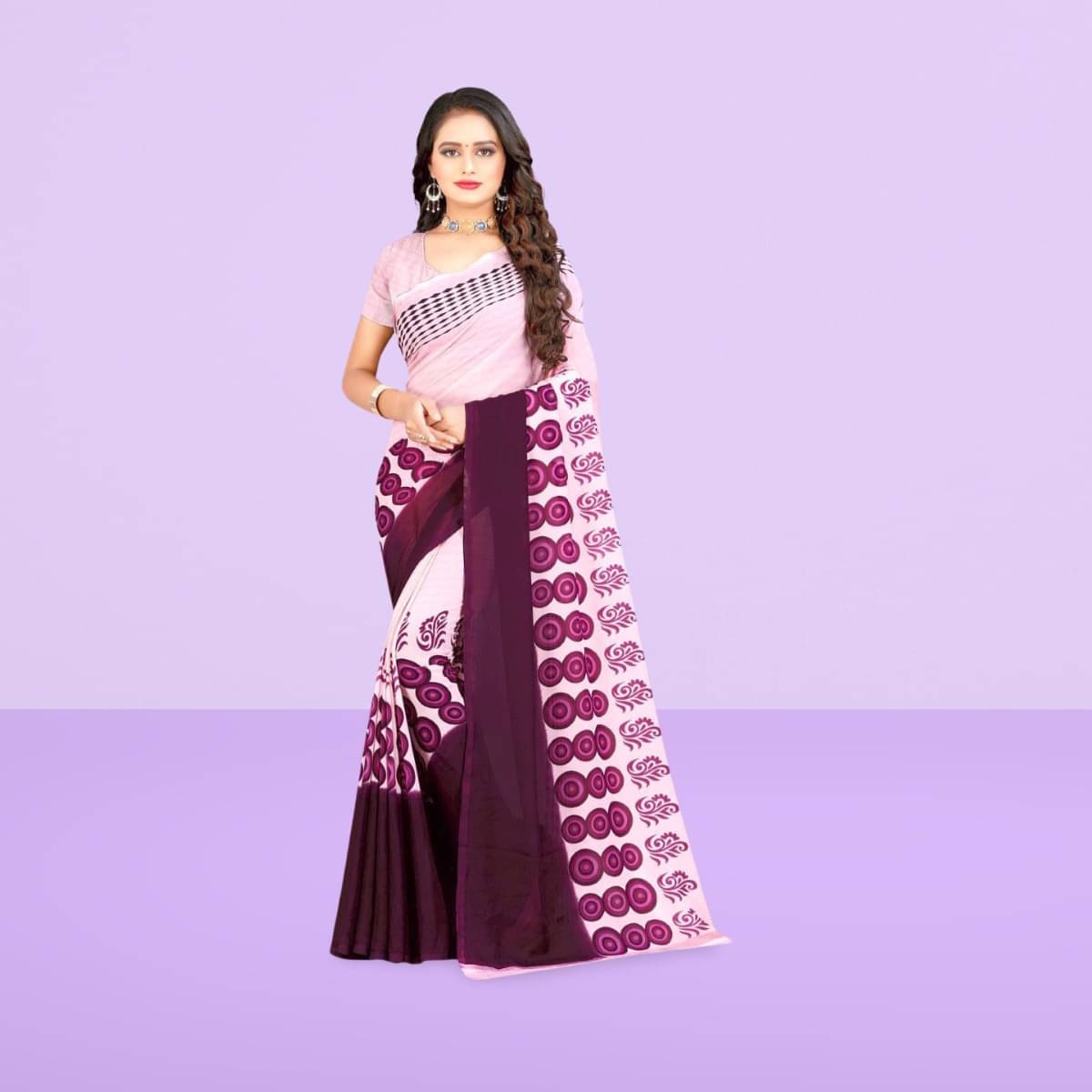 Vibhagyaa Georgette Printed Saree With Unstitched Blouse Piece ( Pink ) Vibhagyaa Georgette Printed Saree With Unstitched Blouse Piece ( Pink )