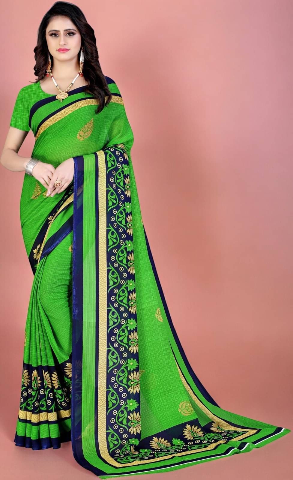     			Vibhagyaa Georgette Printed Saree With Unstitched Blouse Piece ( Light Green )