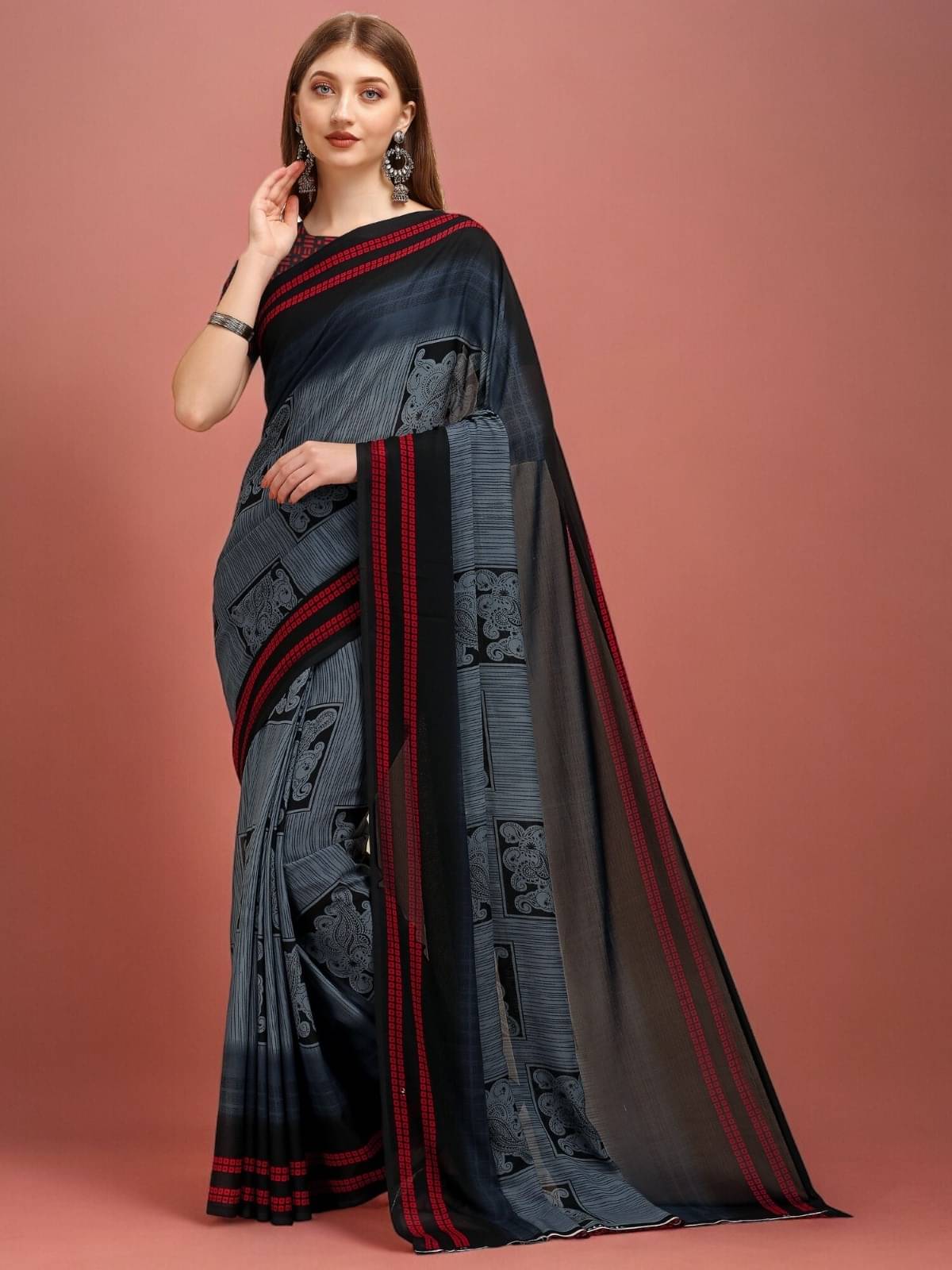     			Vibhagyaa Georgette Printed Saree With Unstitched Blouse Piece ( Grey )