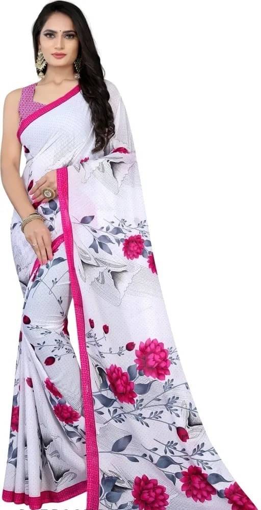     			Vibhagyaa Georgette Printed Saree With Unstitched Blouse Piece ( White )
