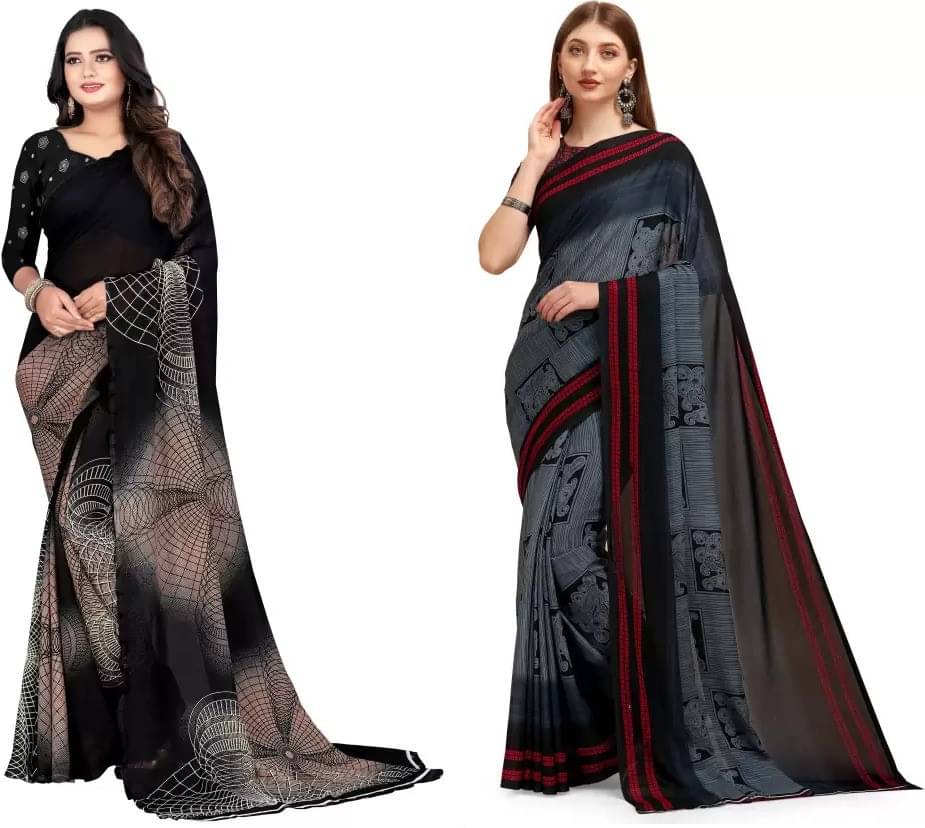 Vibhagyaa Georgette Printed Saree With Unstitched Blouse Piece ( Multicolor ) Vibhagyaa Georgette Printed Saree With Unstitched Blouse Piece ( Multicolor )