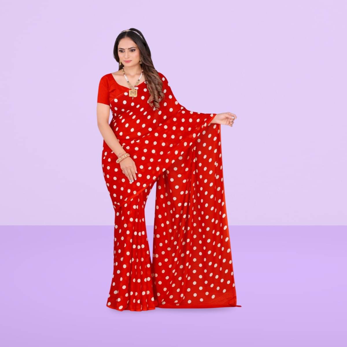     			Vibhagyaa Georgette Printed Saree With Unstitched Blouse Piece ( Red )