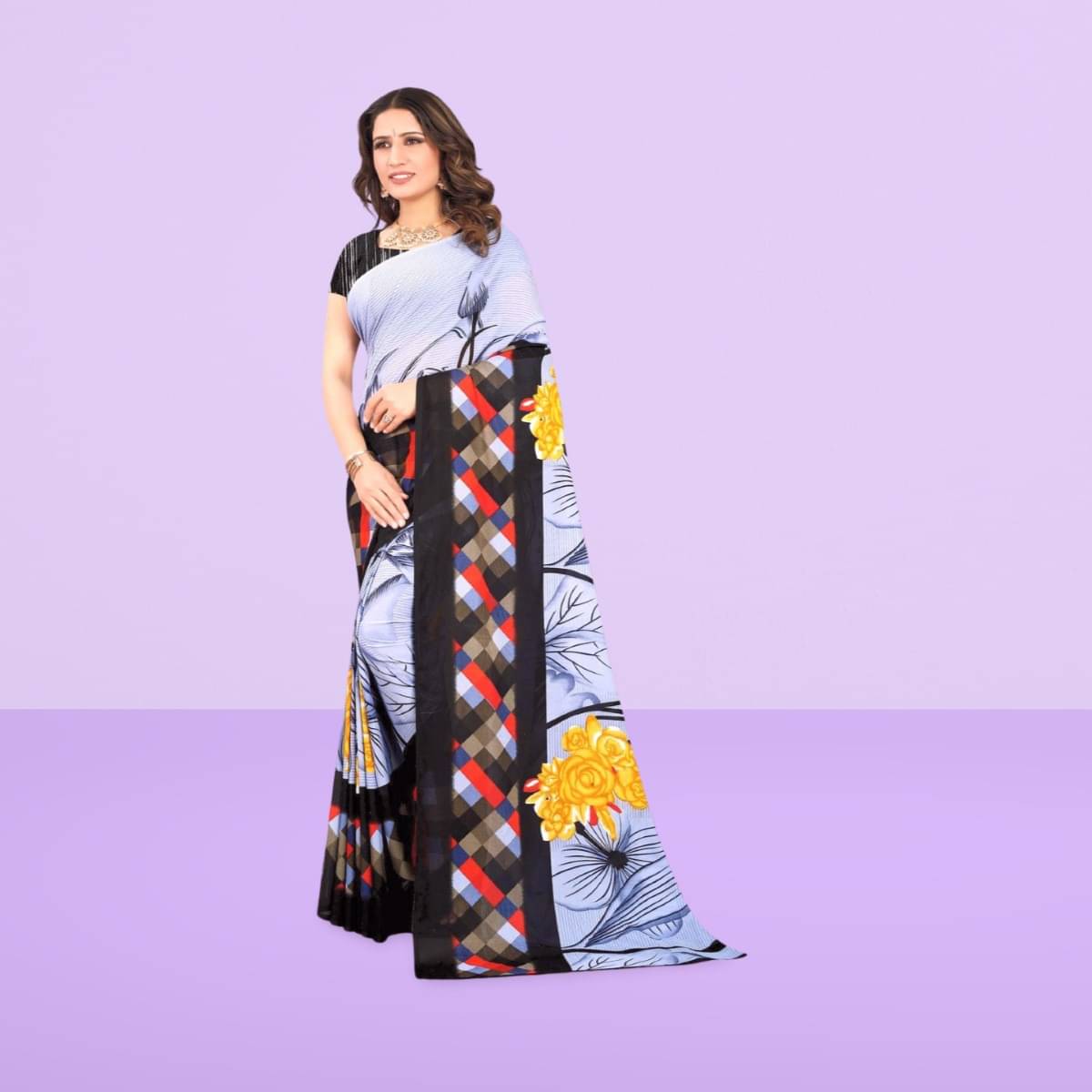     			Vibhagyaa Georgette Printed Saree With Unstitched Blouse Piece ( Light Blue )