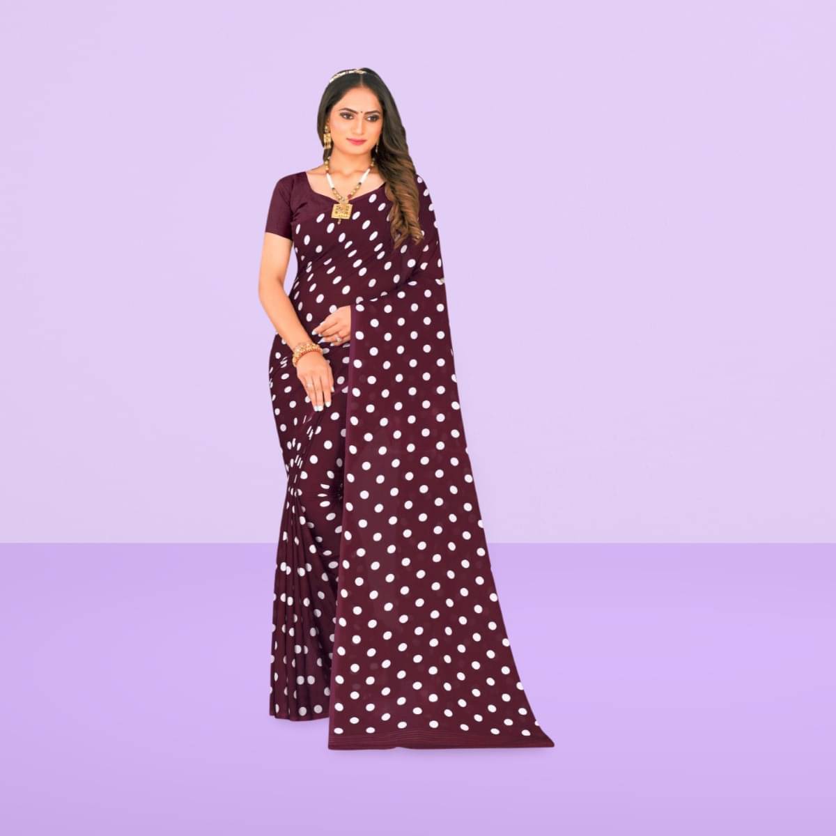 Vibhagyaa Georgette Printed Saree With Unstitched Blouse Piece ( Purple ) Vibhagyaa Georgette Printed Saree With Unstitched Blouse Piece ( Purple )