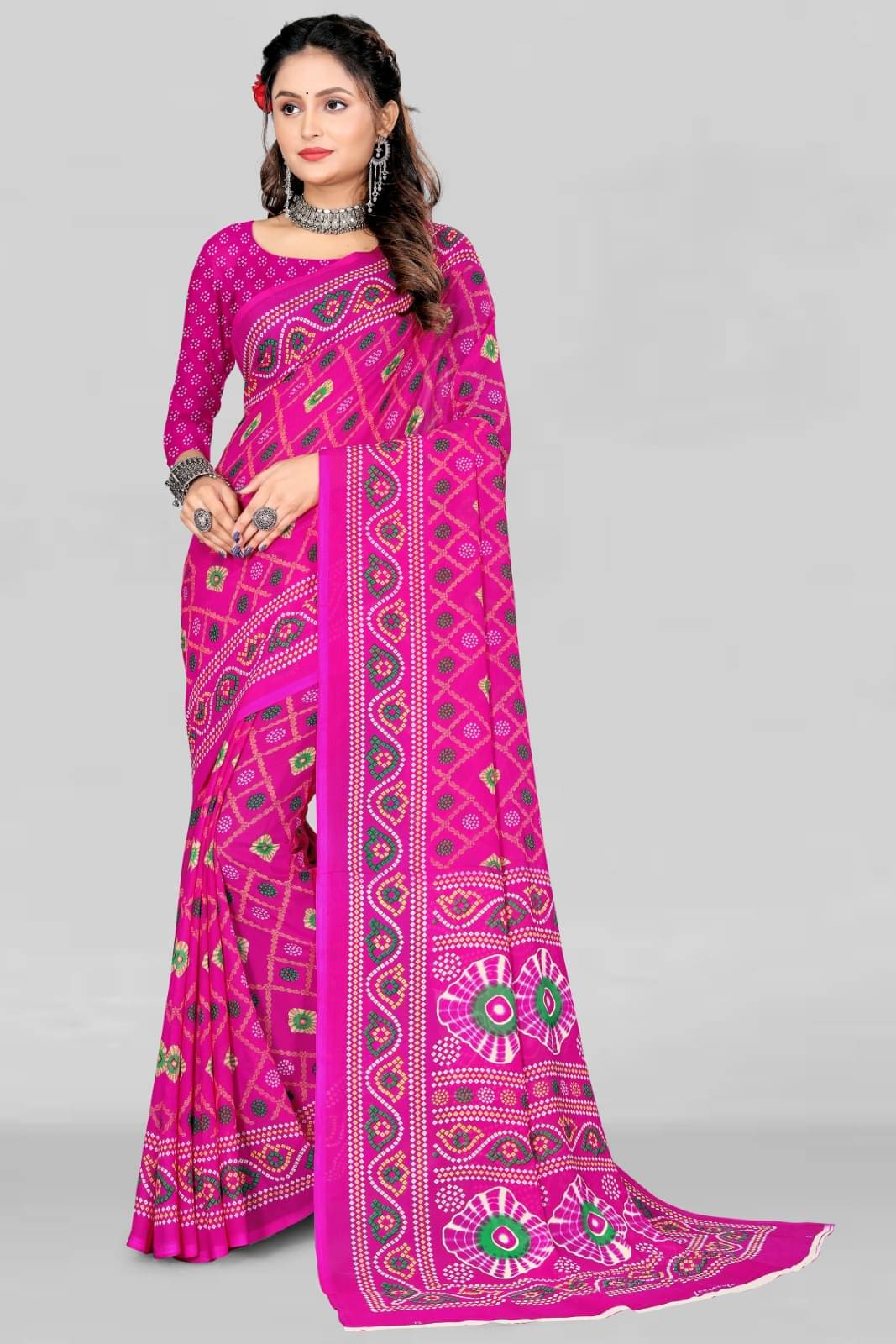 Vibhagyaa Georgette Printed Saree With Unstitched Blouse Piece ( Pink )     			Vibhagyaa Georgette Printed Saree With Unstitched Blouse Piece ( Pink )