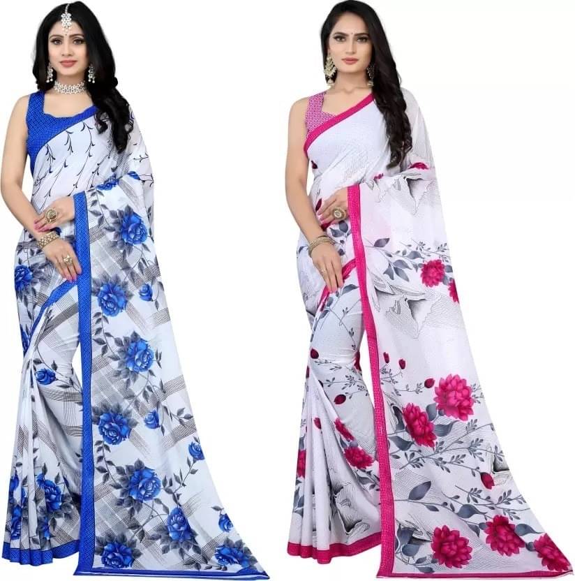 Vibhagyaa Georgette Printed Saree With Unstitched Blouse Piece ( Multicolor )     			Vibhagyaa Georgette Printed Saree With Unstitched Blouse Piece ( Multicolor )
