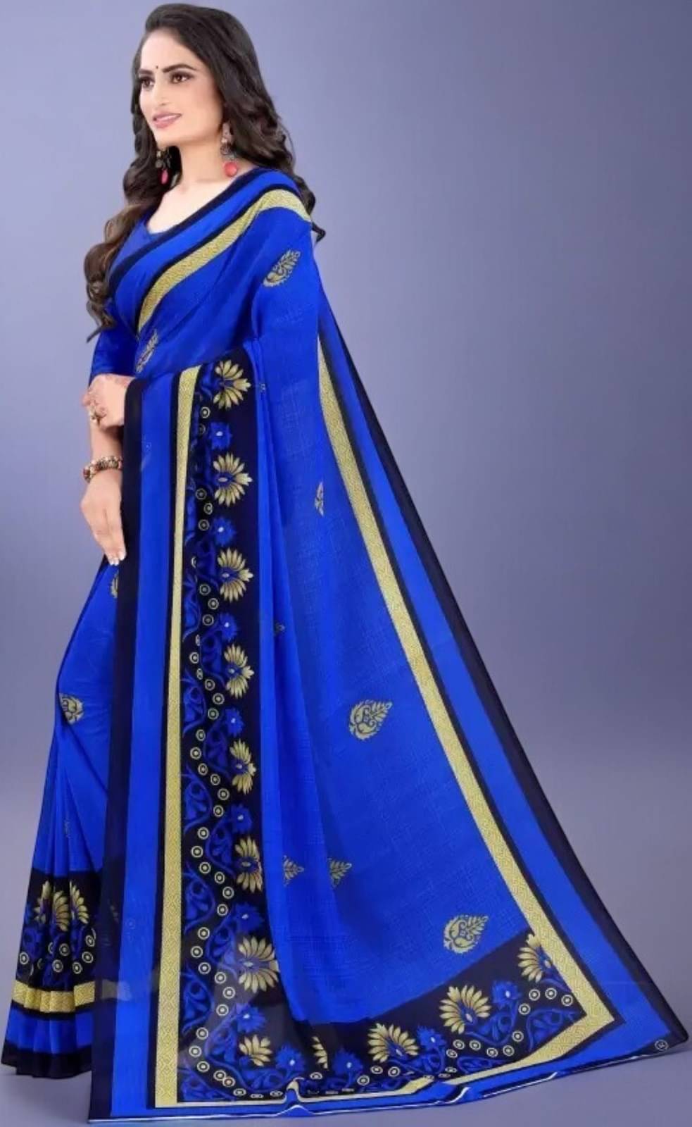 Vibhagyaa Georgette Printed Saree With Unstitched Blouse Piece ( Gold ) Vibhagyaa Georgette Printed Saree With Unstitched Blouse Piece ( Gold )