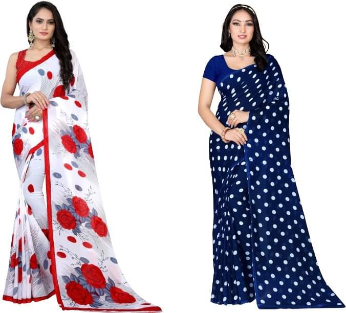     			Vibhagyaa Georgette Printed Saree With Unstitched Blouse Piece ( Multicolor )