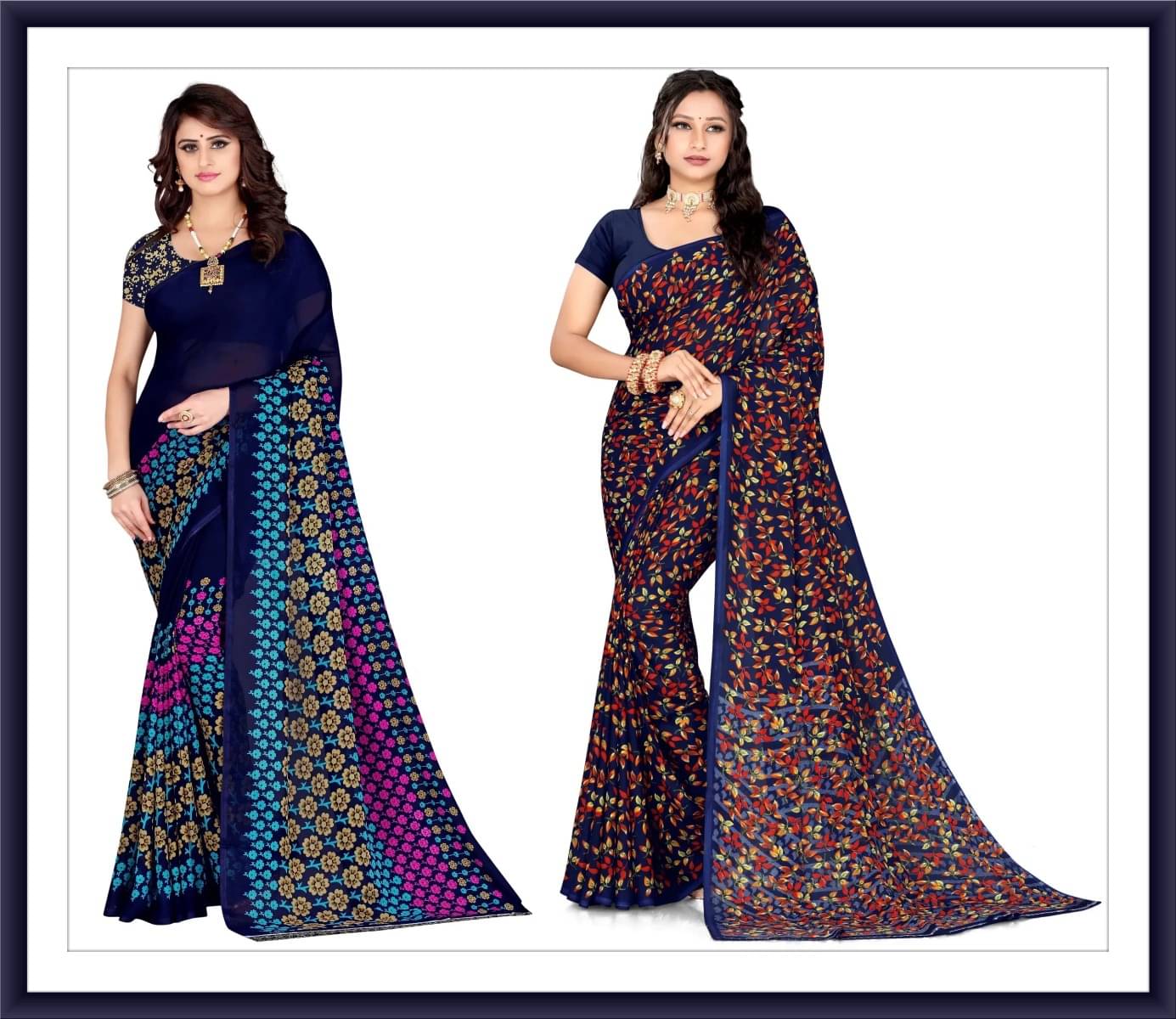 Vibhagyaa Georgette Printed Saree With Unstitched Blouse Piece ( Multicolor ) Vibhagyaa Georgette Printed Saree With Unstitched Blouse Piece ( Multicolor )