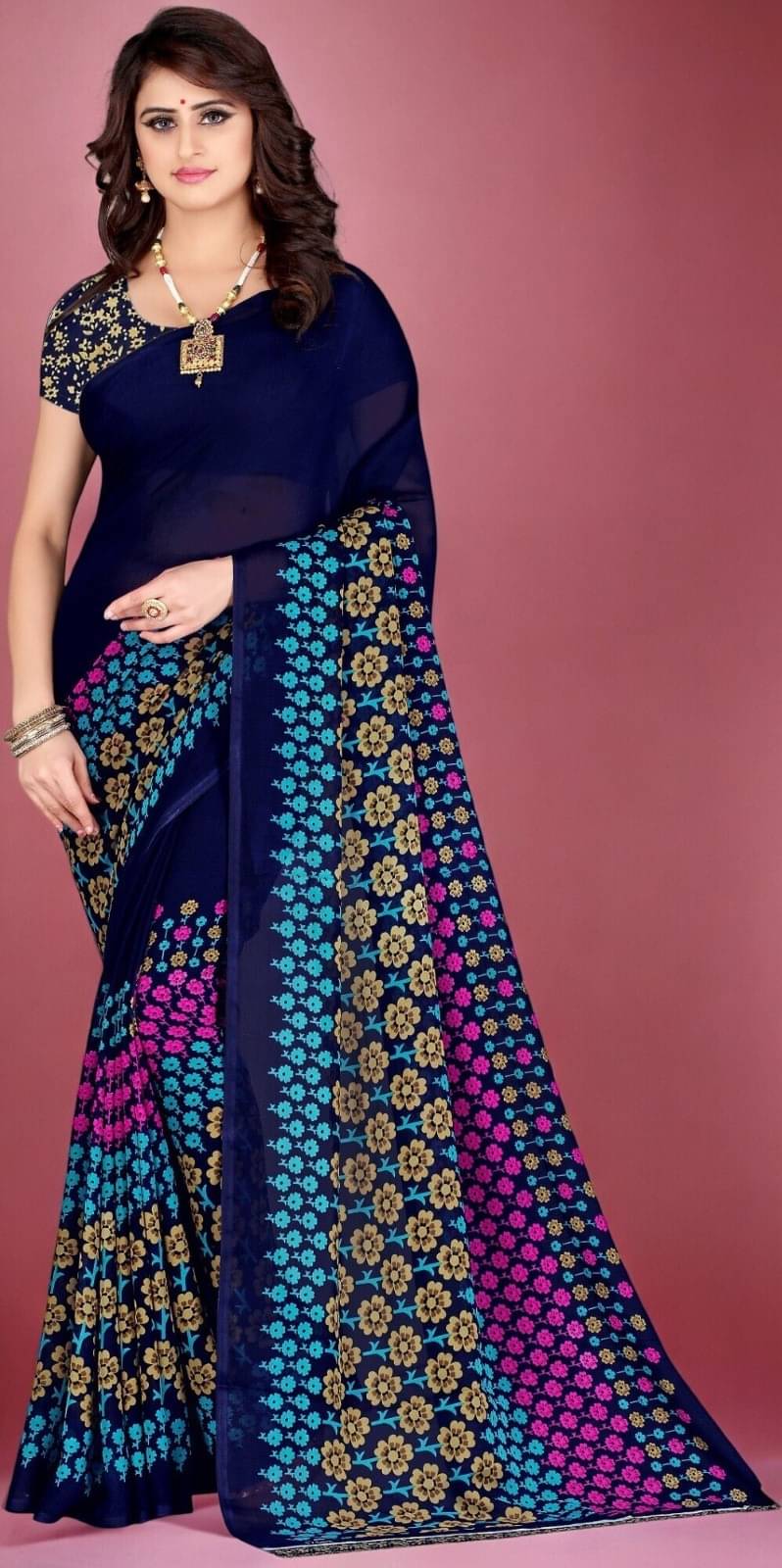 Vibhagyaa Georgette Printed Saree With Unstitched Blouse Piece ( Blue ) Vibhagyaa Georgette Printed Saree With Unstitched Blouse Piece ( Blue )