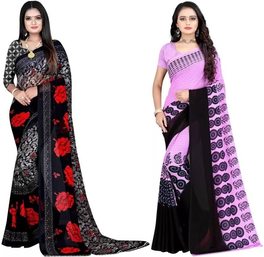     			Vibhagyaa Georgette Printed Saree With Unstitched Blouse Piece ( Multicolor )