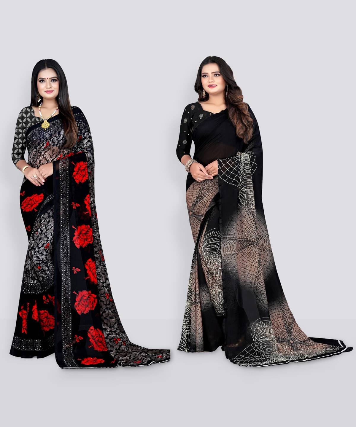 Vibhagyaa Georgette Printed Saree With Unstitched Blouse Piece ( Multicolor ) Vibhagyaa Georgette Printed Saree With Unstitched Blouse Piece ( Multicolor )